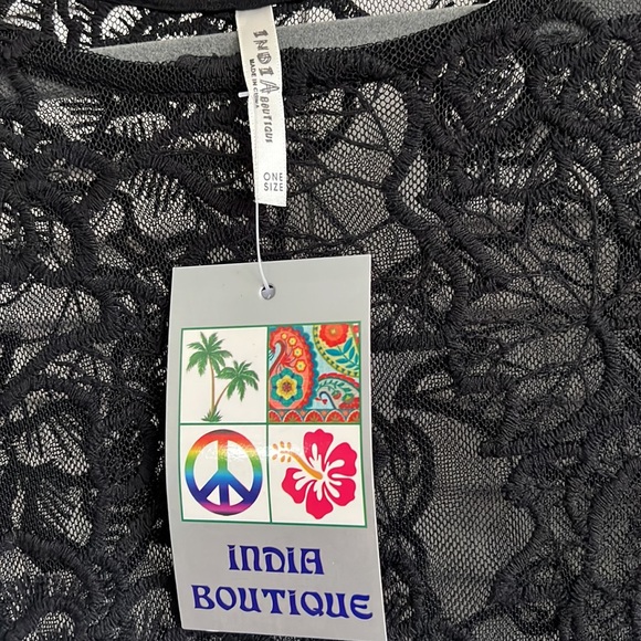 Black see through floral mesh top NWT - Picture 2 of 4